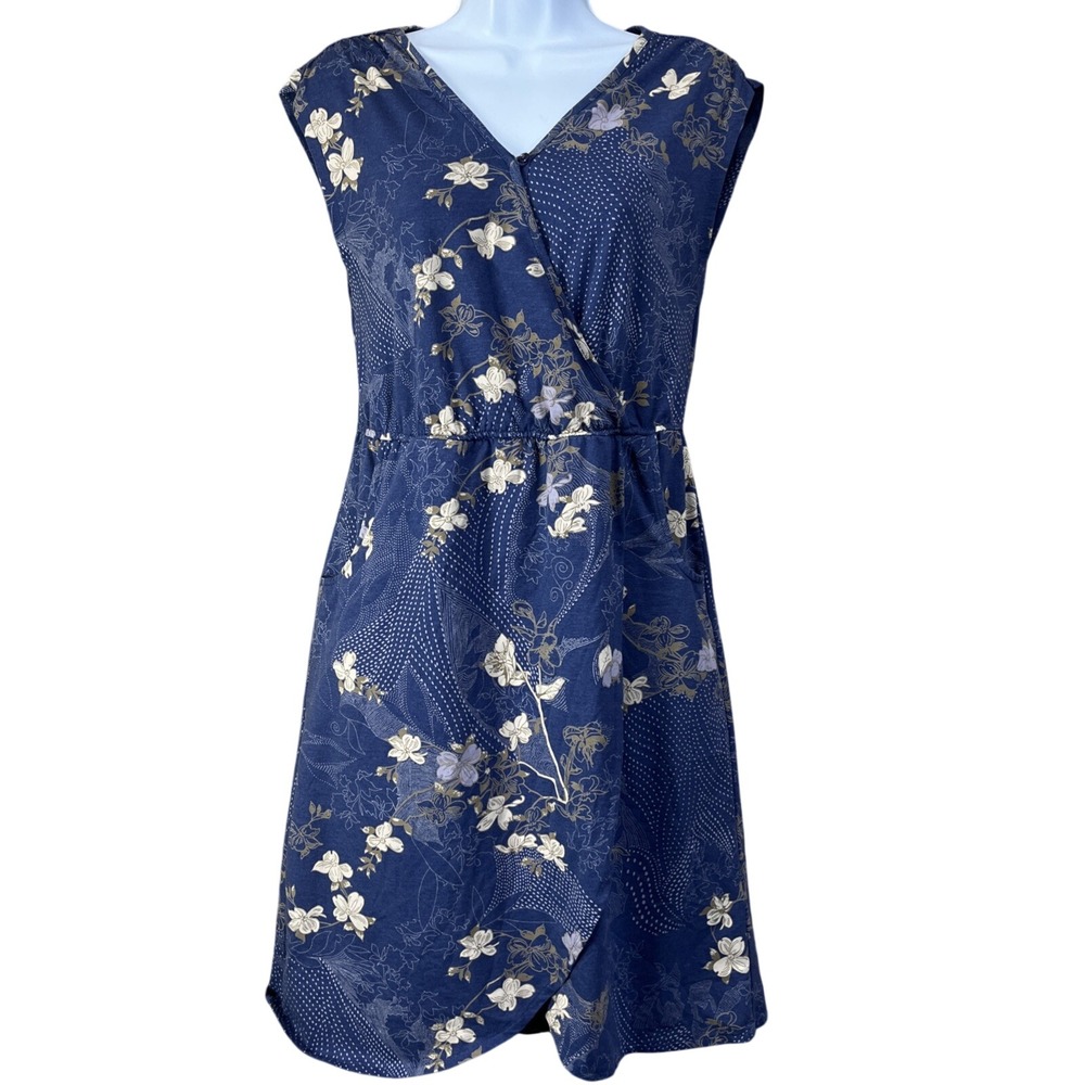 Aventura Womens Organic Cotton Dress Sz XS Blue Floral Wrapâ Stretch Jersey Knit